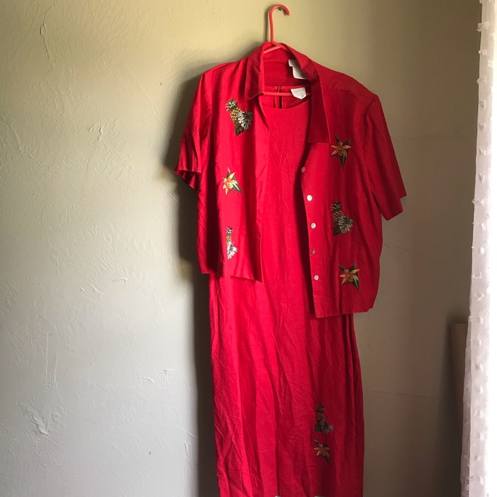 Vintage plus size tropical dress with jacket - Picture 11 of 14